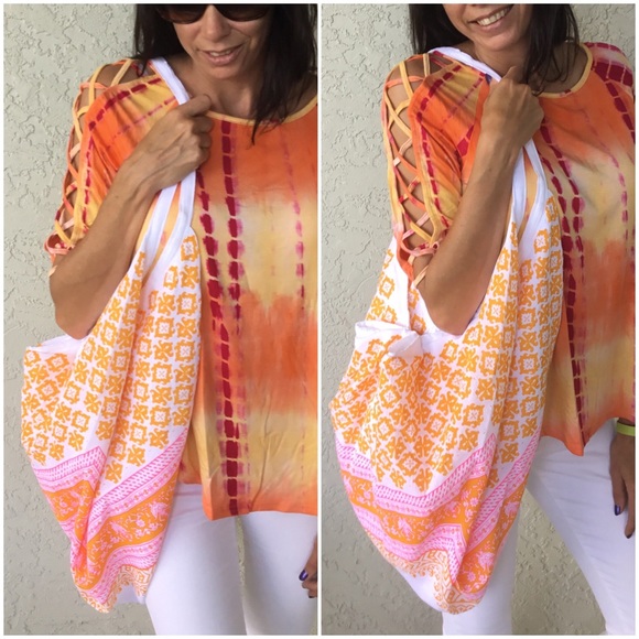 Last 1! Orange and Pink Hobo Tote - Picture 2 of 3