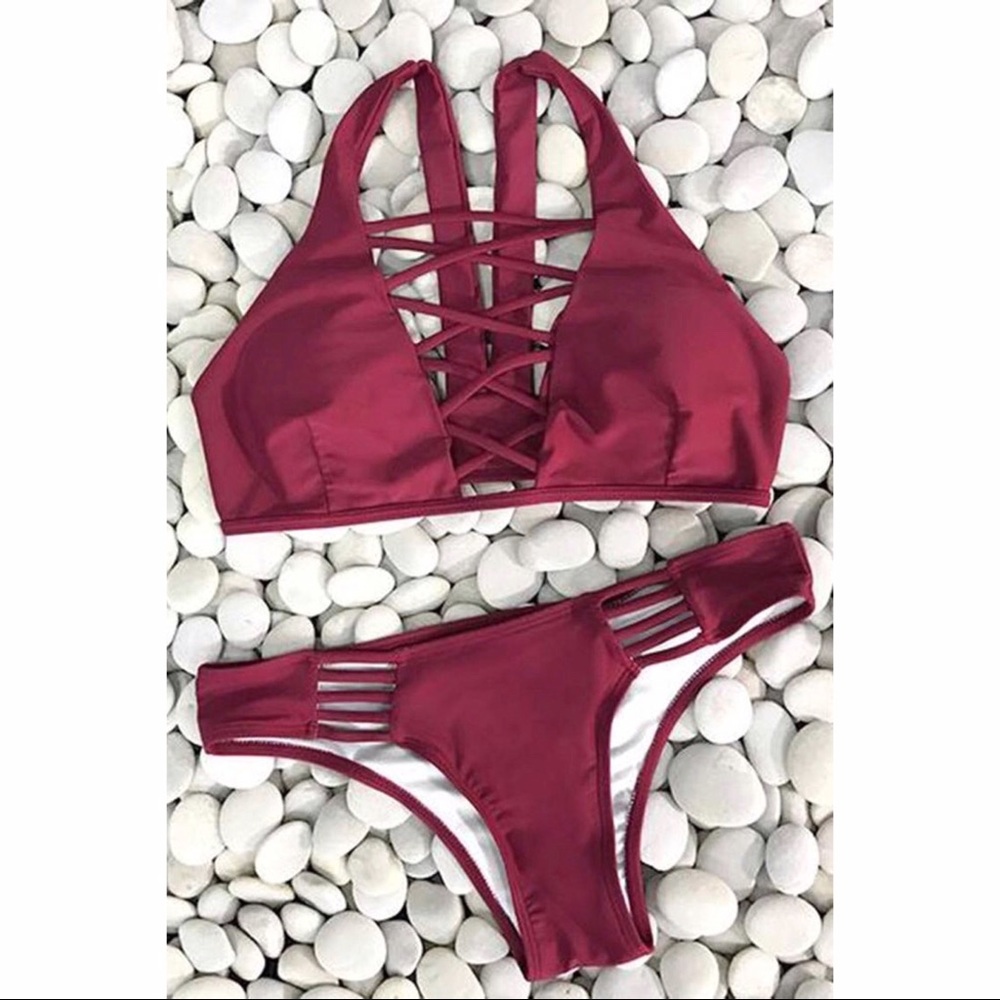 Lingering Farewell Lace Up Bikini Set