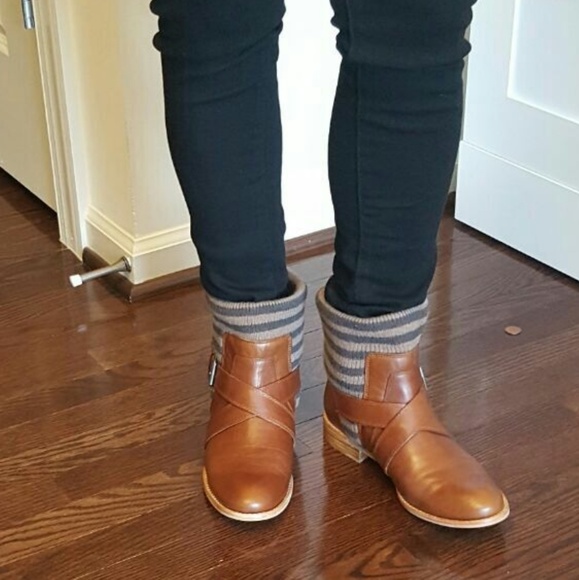 Splendid tan leather and knit buckle brown botties - Picture 2 of 4