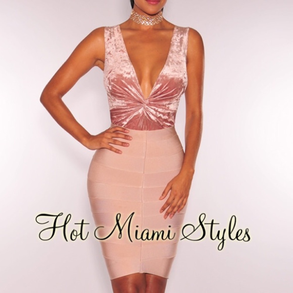 Pink knotted velvet bodysuit