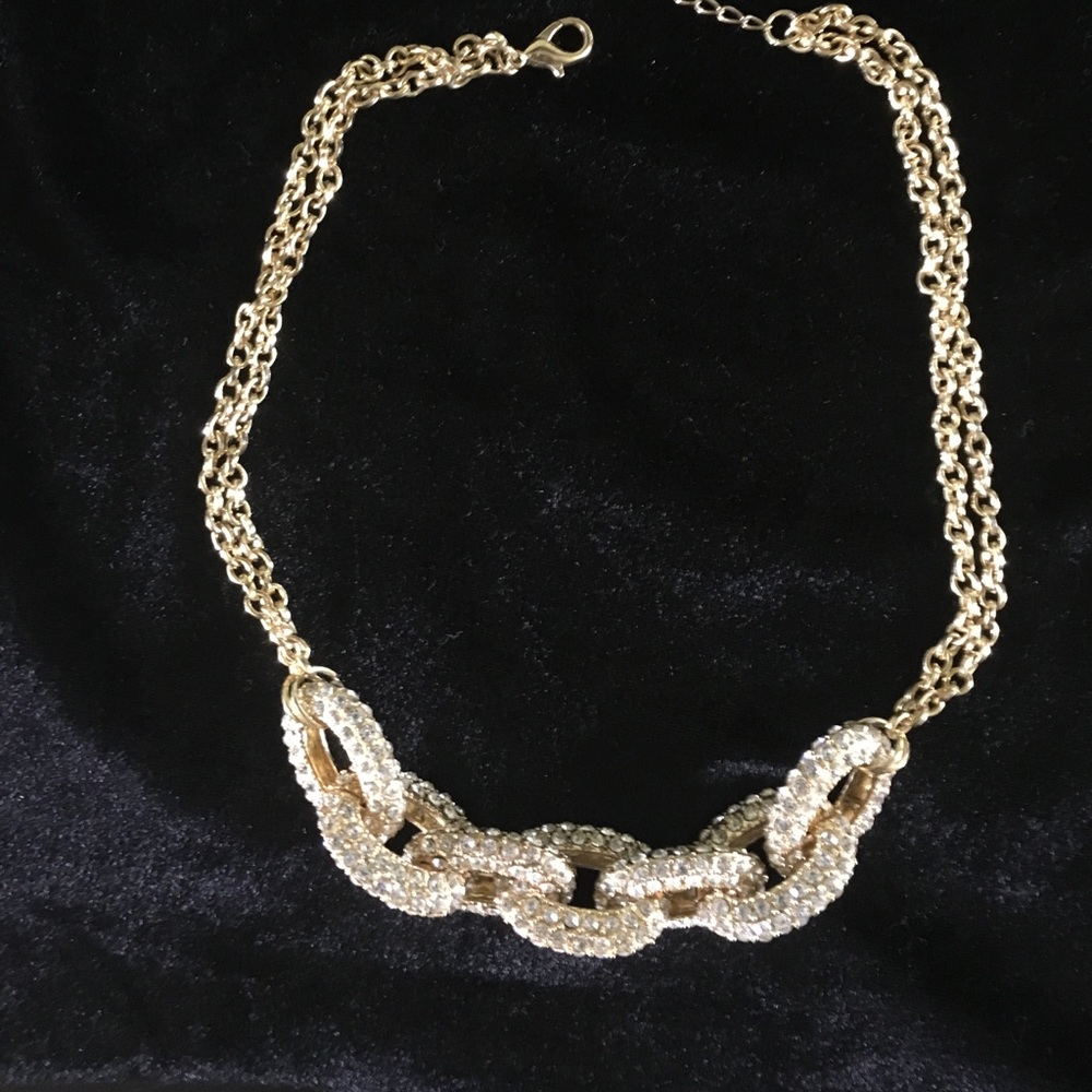 Gold tone pave chain link necklace