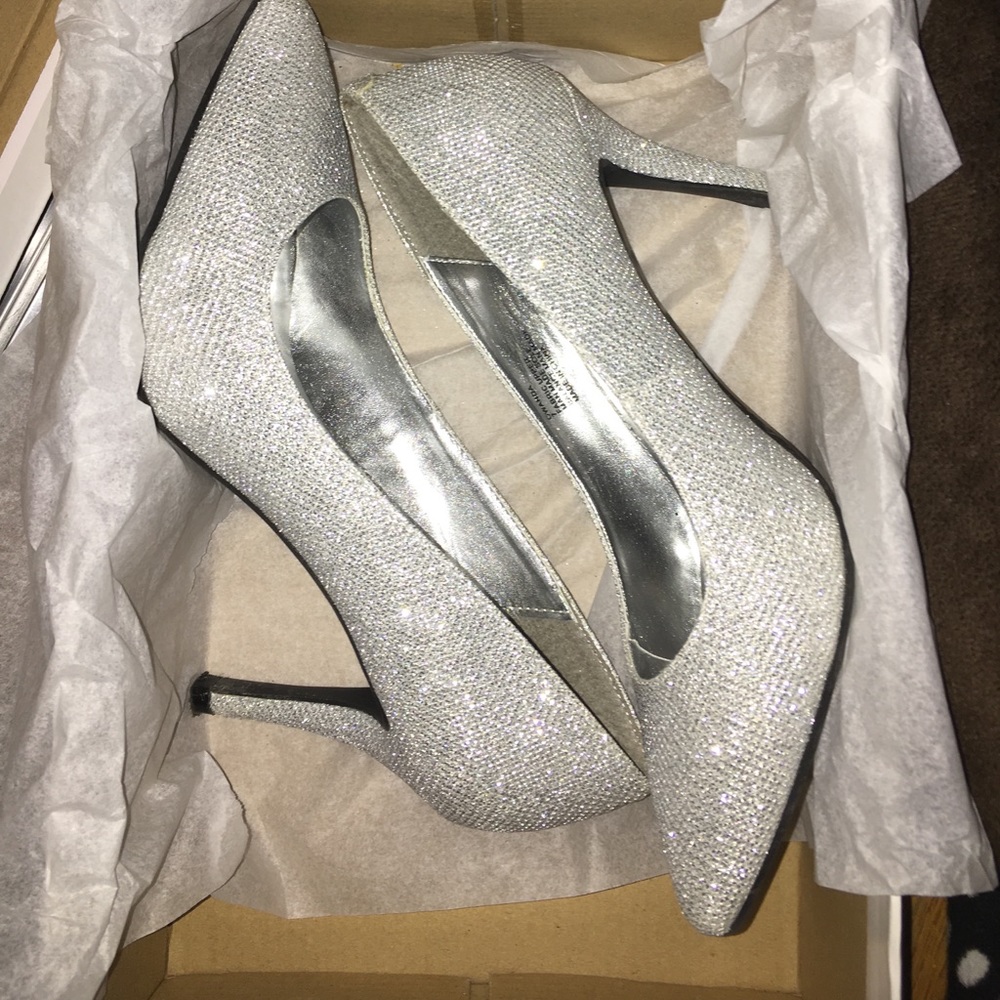 Silver glitter heels