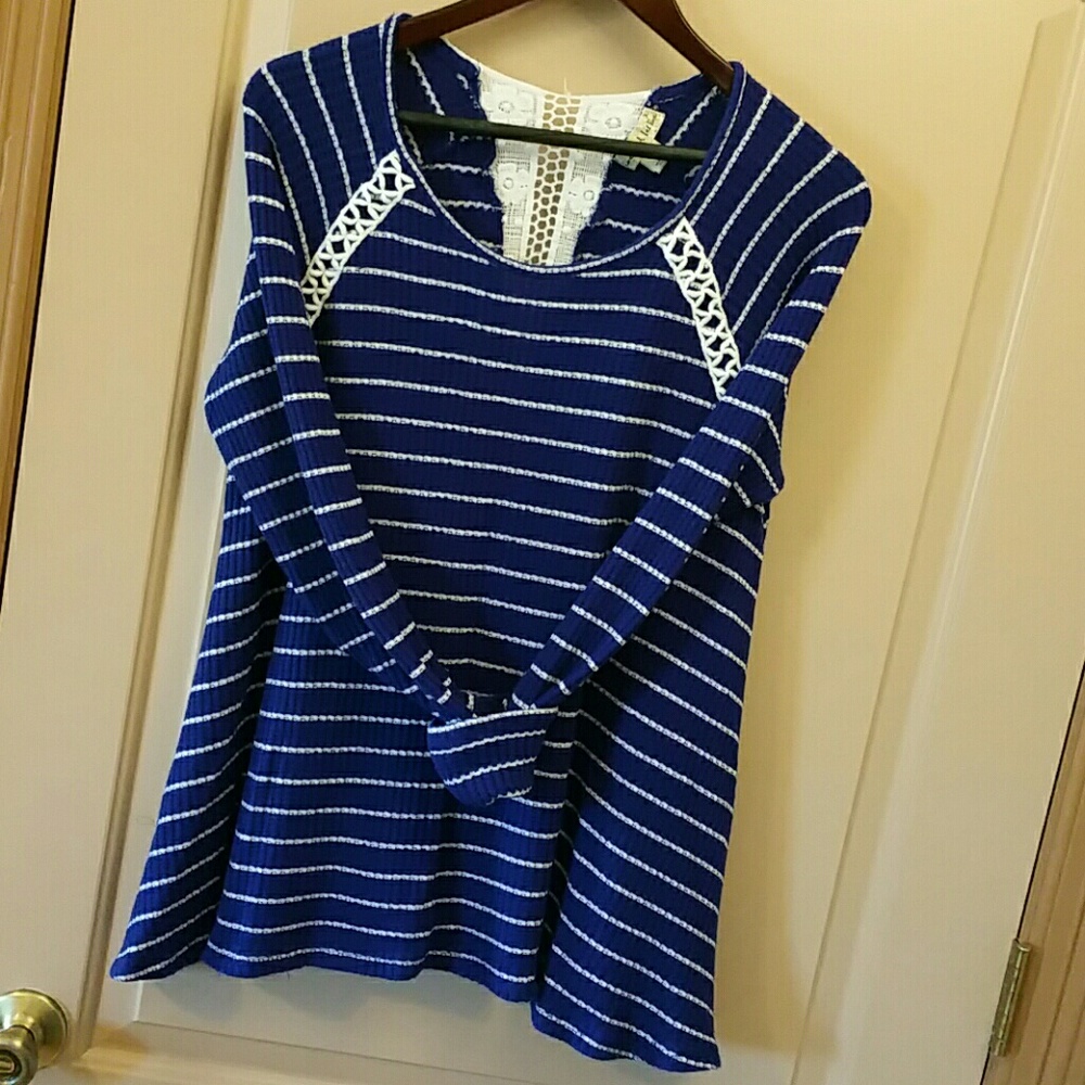 Live & Let Live Blue & White stripped crochet top