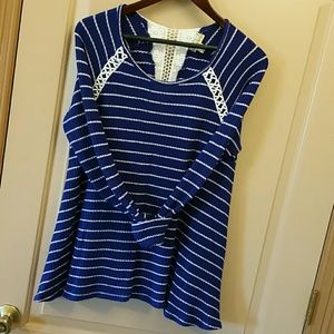 Live & Let Live Blue & White stripped crochet top