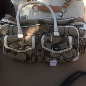Classic Coach Tan and White Purse
