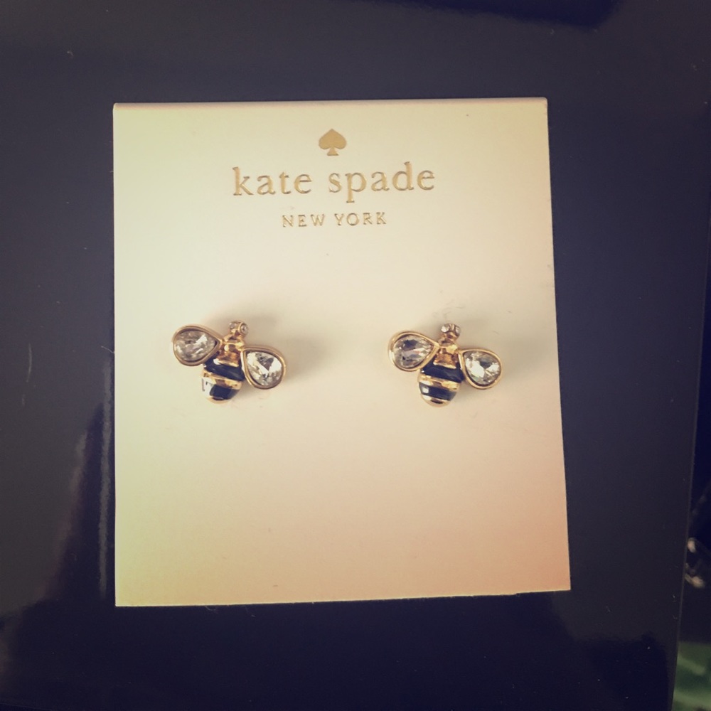 kate spade bee earring studs gold & rhinestone NWT