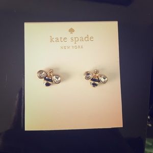 kate spade bee earring studs gold & rhinestone NWT