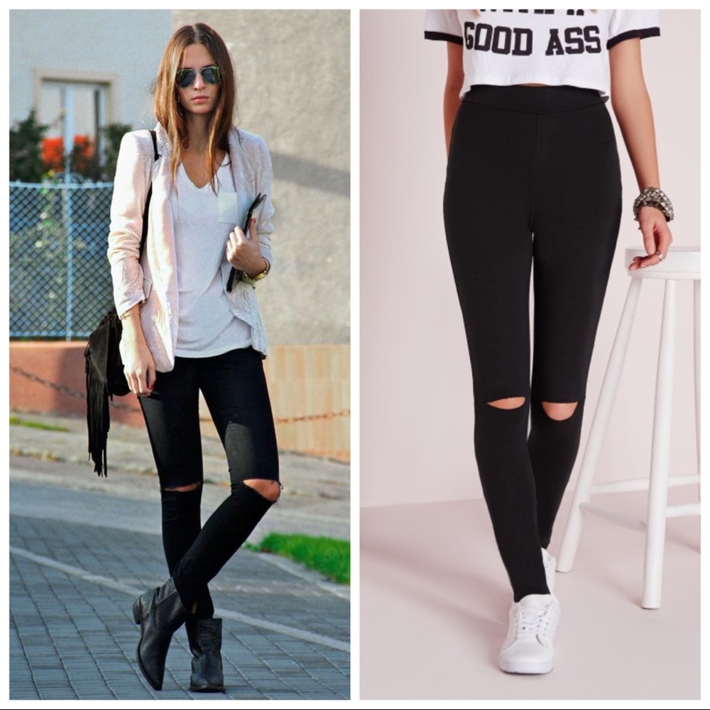 JUST IN❤ Cutout knee black leggings