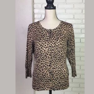 Animal Print Cardigan 3/4 Sleeve Sweater Size LG