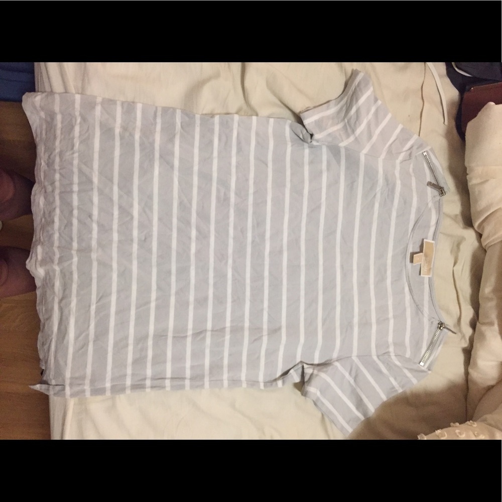 Michael Kors gray and white striped shirt