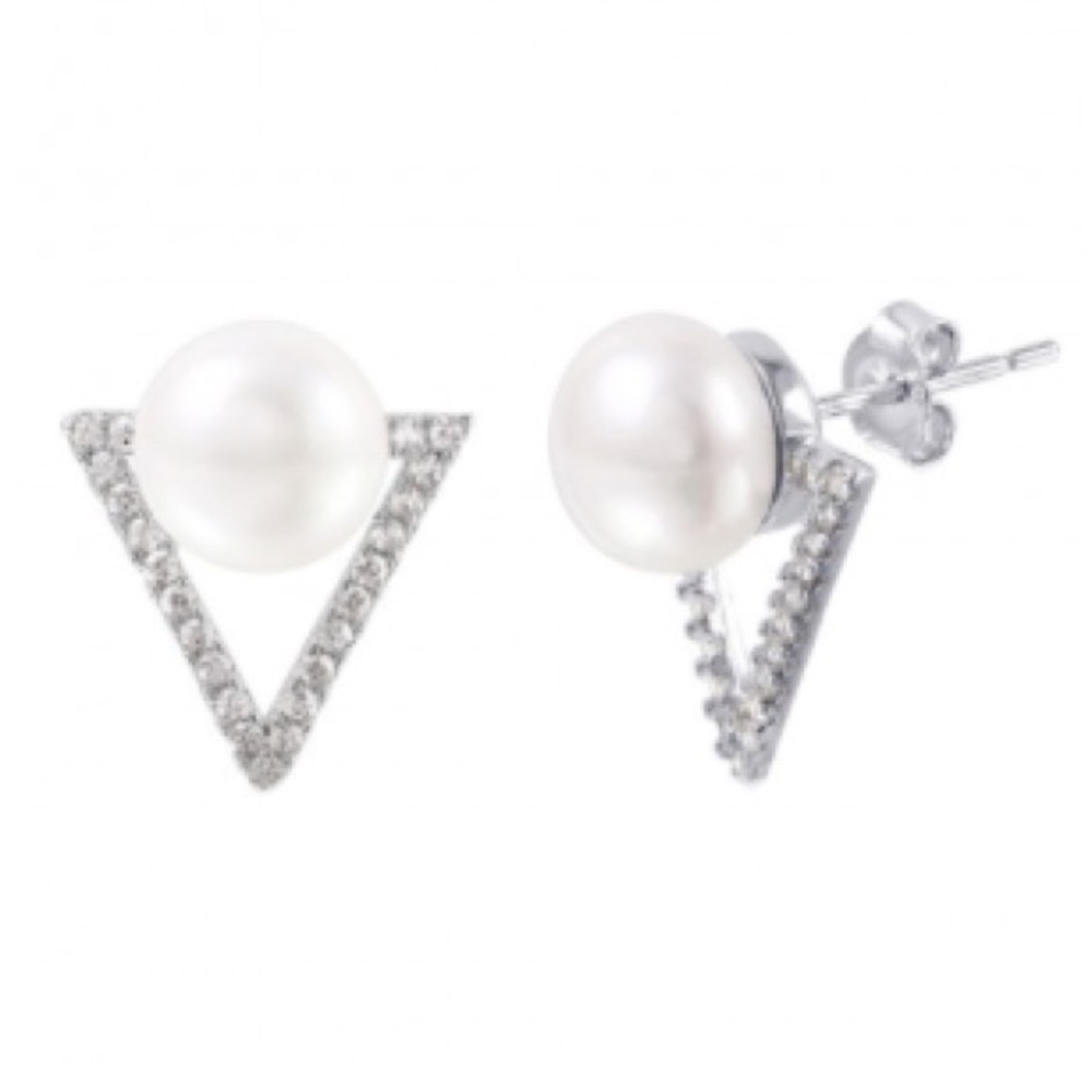 Sterling Silver (.925) Triangle Pearl Earrings