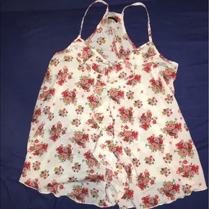 Floral Pattern Shirt with a Front Ruffle