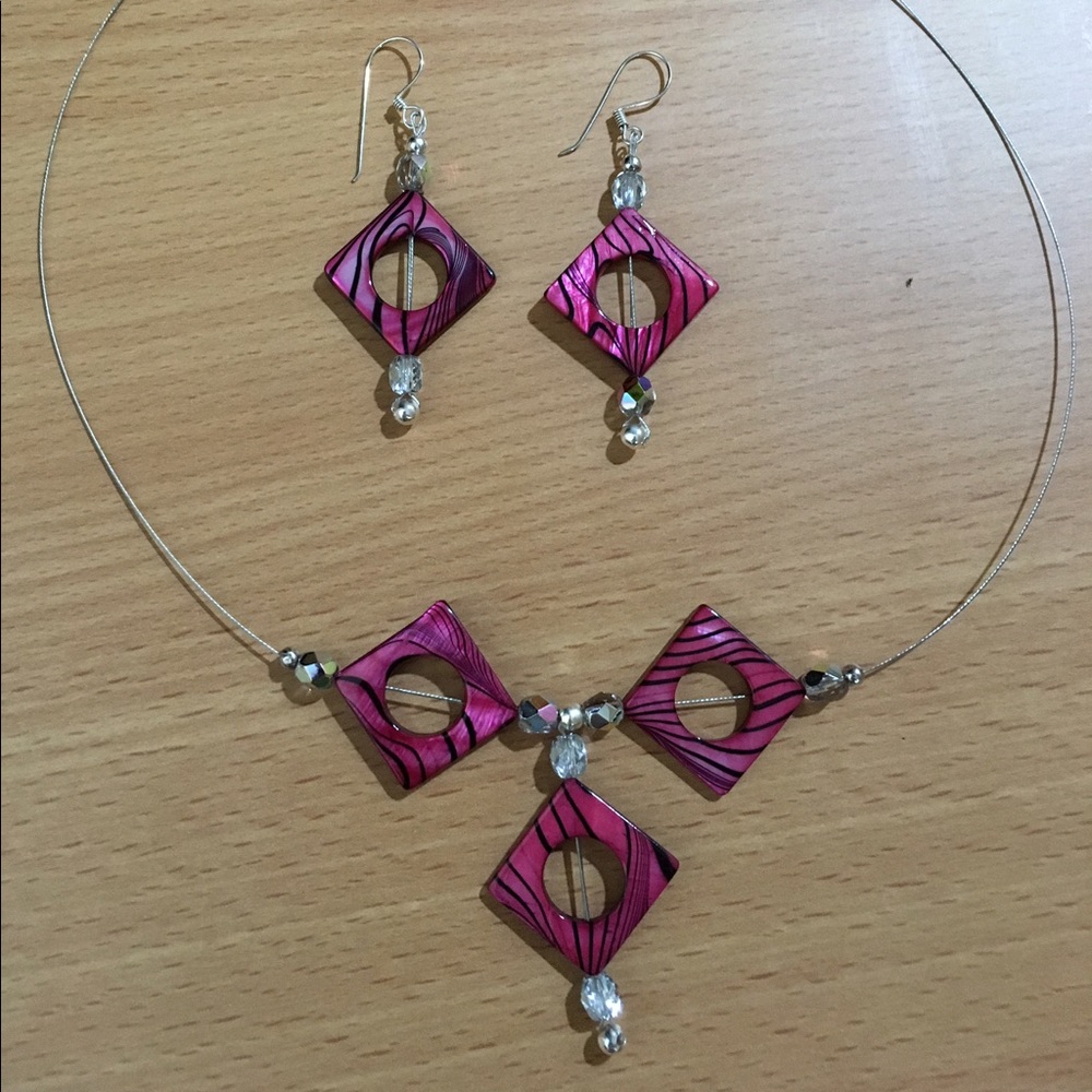 Floating pink & black Zebra Necklace