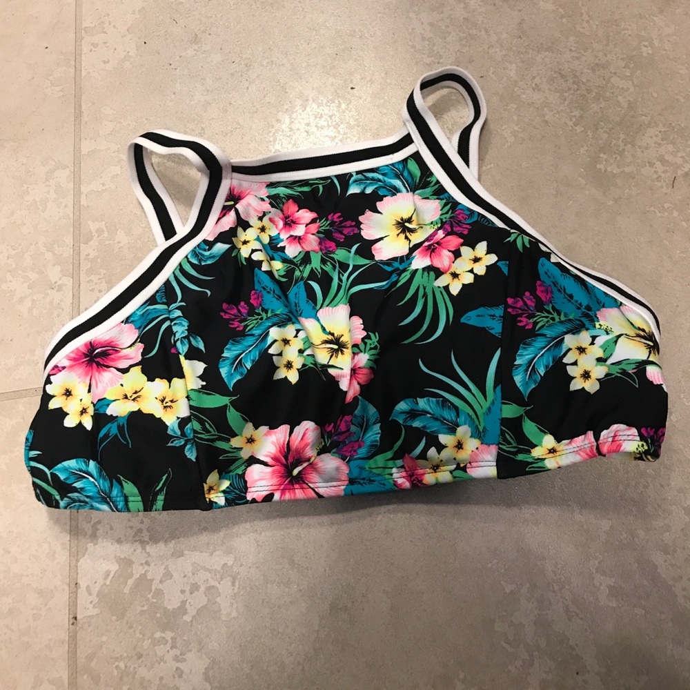 Tropical print, high neck bikini top