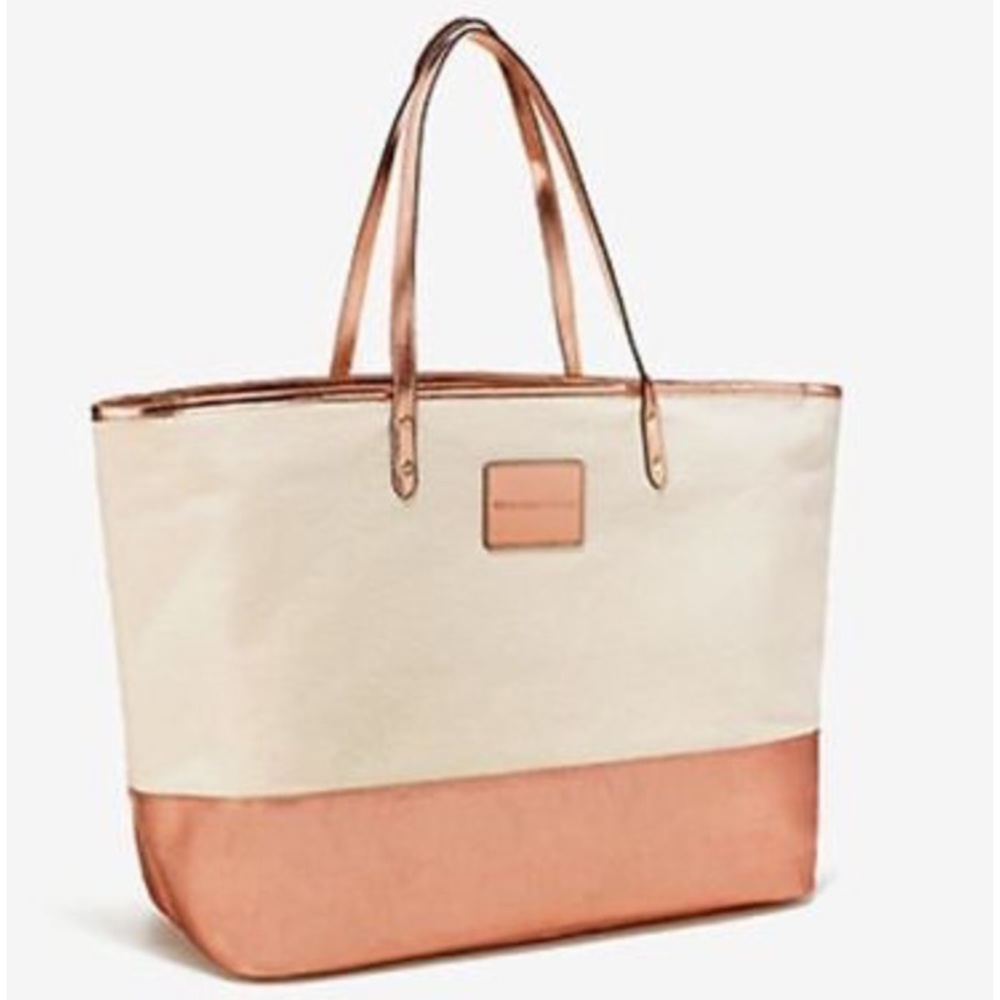 NWT! VICTORIAS SECRET LARGE ROSE GOLD CANVAS TOTE