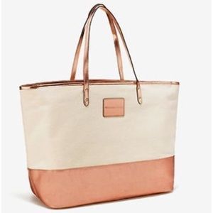 NWT! VICTORIAS SECRET LARGE ROSE GOLD CANVAS TOTE