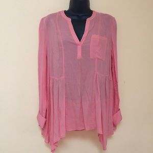 MAEVE Anthropologie V Neck Peach Pink Flowy Blouse