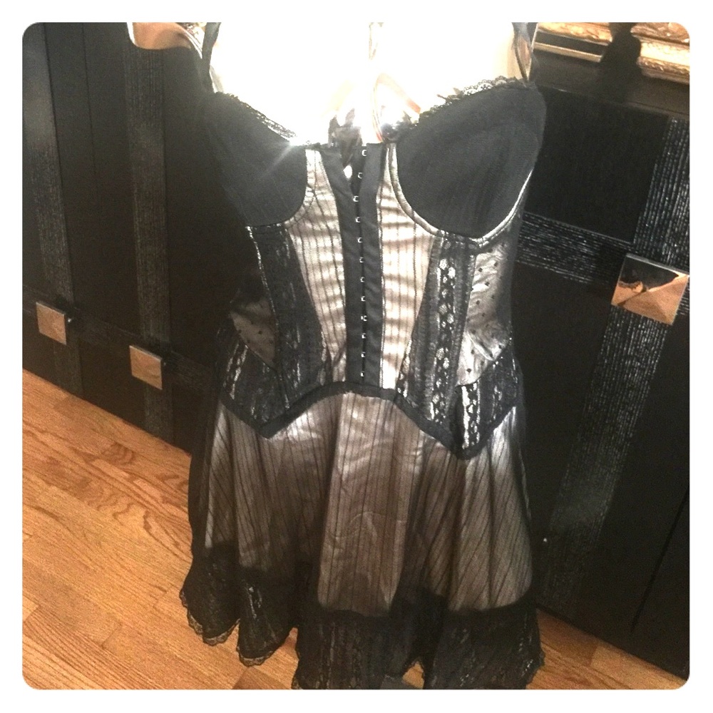 Bebe NEW SM black nude lace sheer Bustier corset