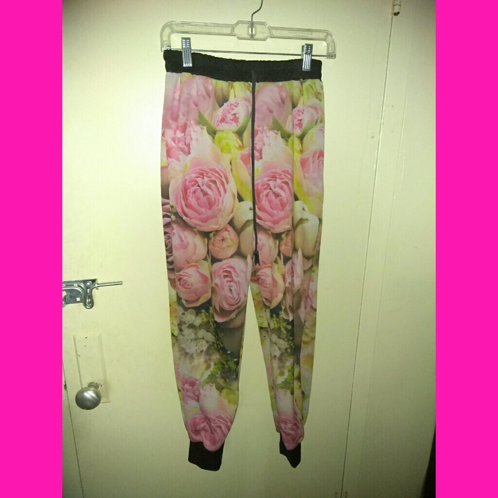Floral print drawstring joggers