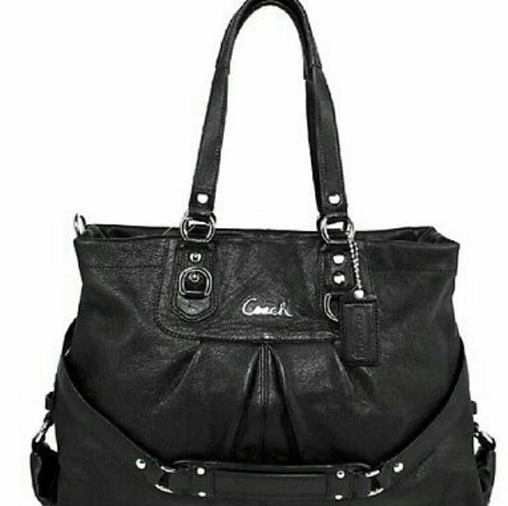 Coach Ashley Black Leather Bag W/Python F19247 - image 2