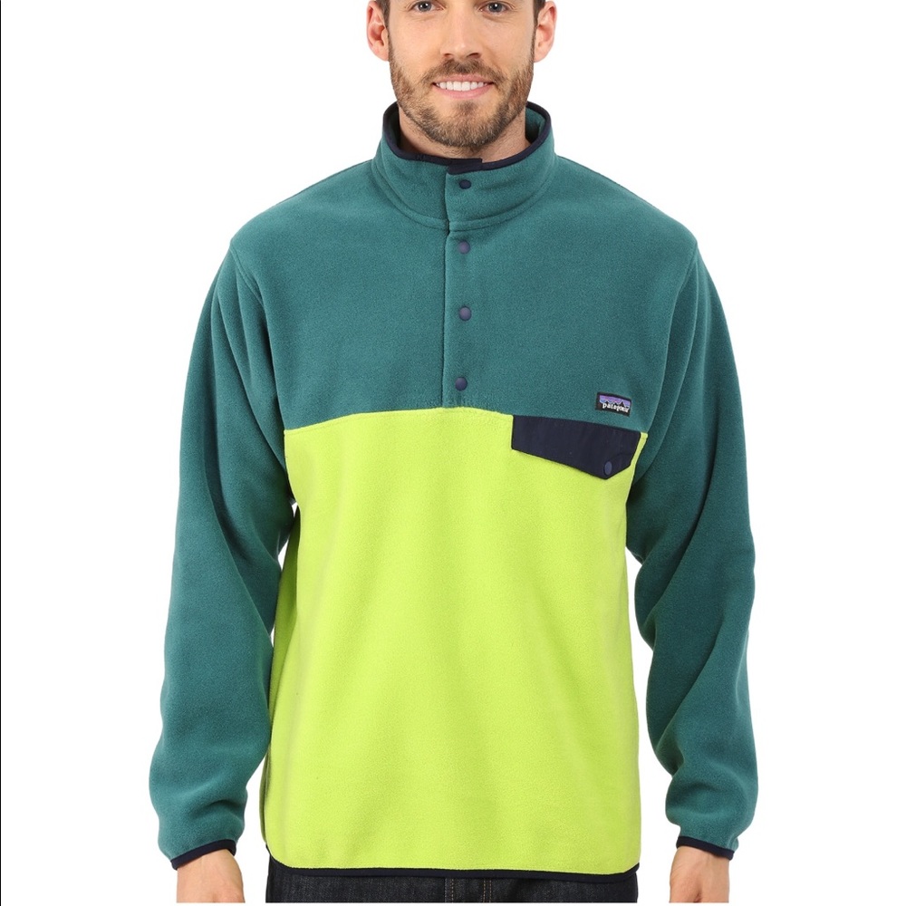 MENS L patagonia block colored synchilla in green