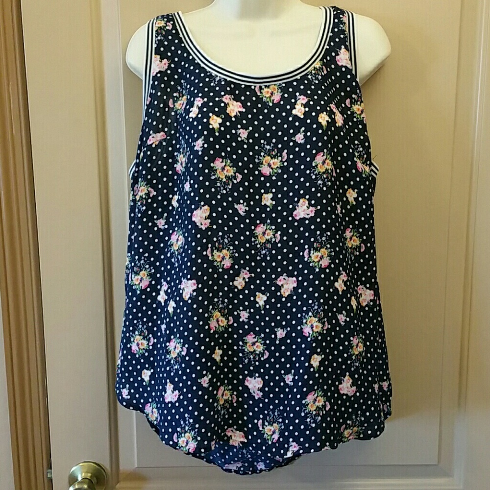 Torrid Tank Top Navy Blue With Floral & Polka Dots