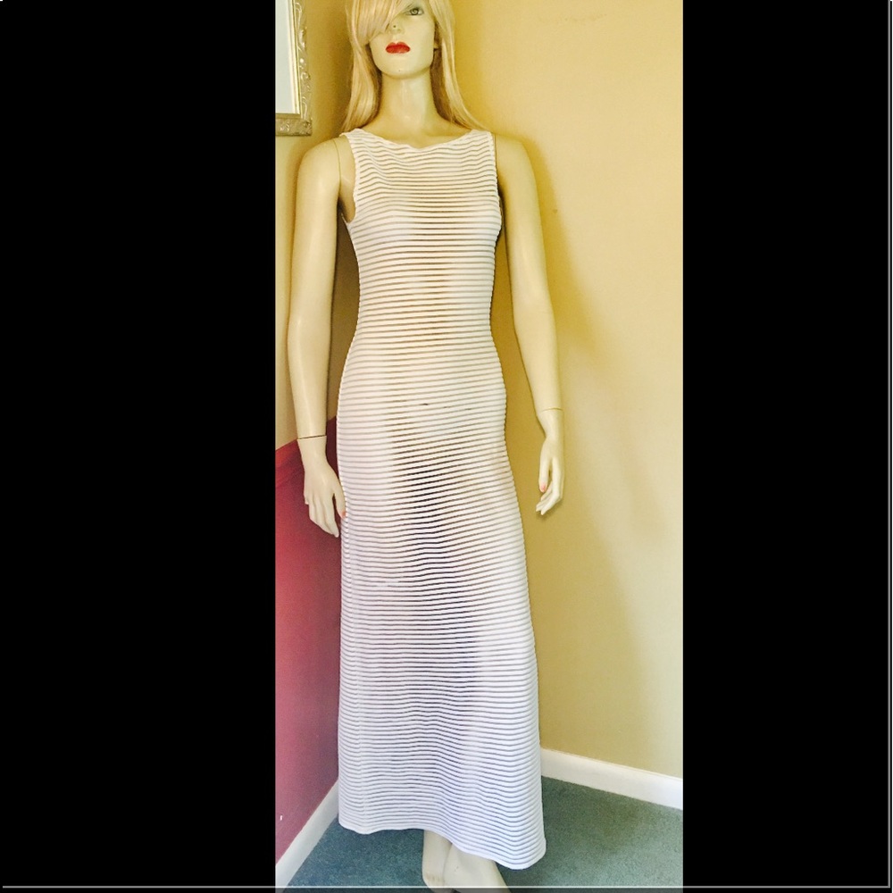 WHITE MAXI SEE THRU STRETCH DRESS