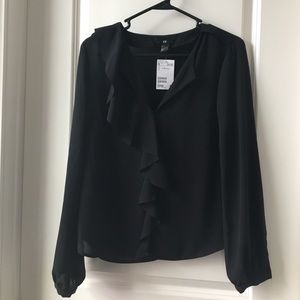 H&M black blouse with ruffle