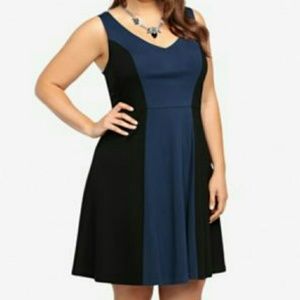 Torrid Navy & Black color block tank skater dress