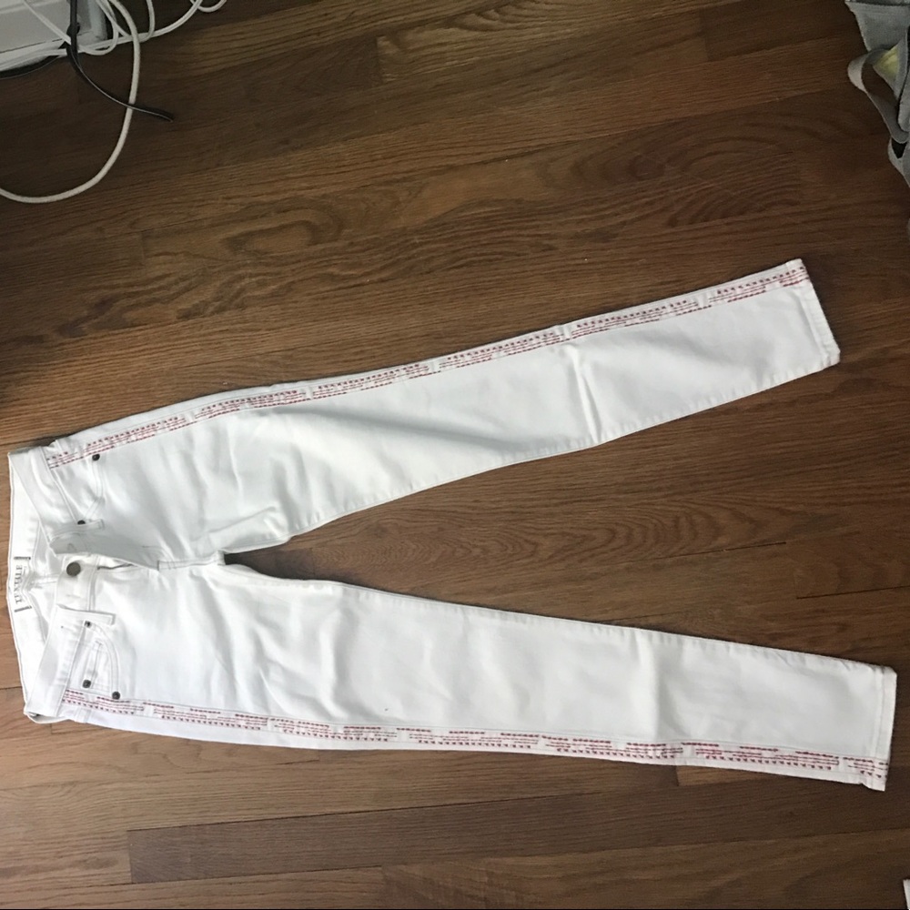 white skinny jeans with red embroidery!!