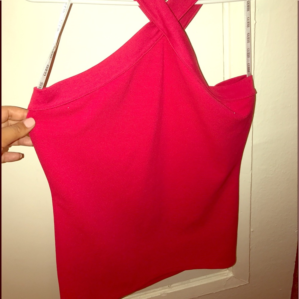 GUESS red Criss Cross Bandage Top.