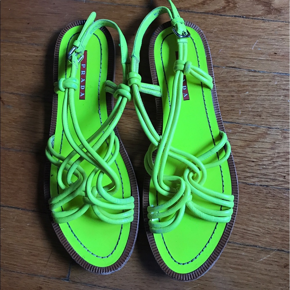 Neon yellow Prada gladiator sandals 36.5