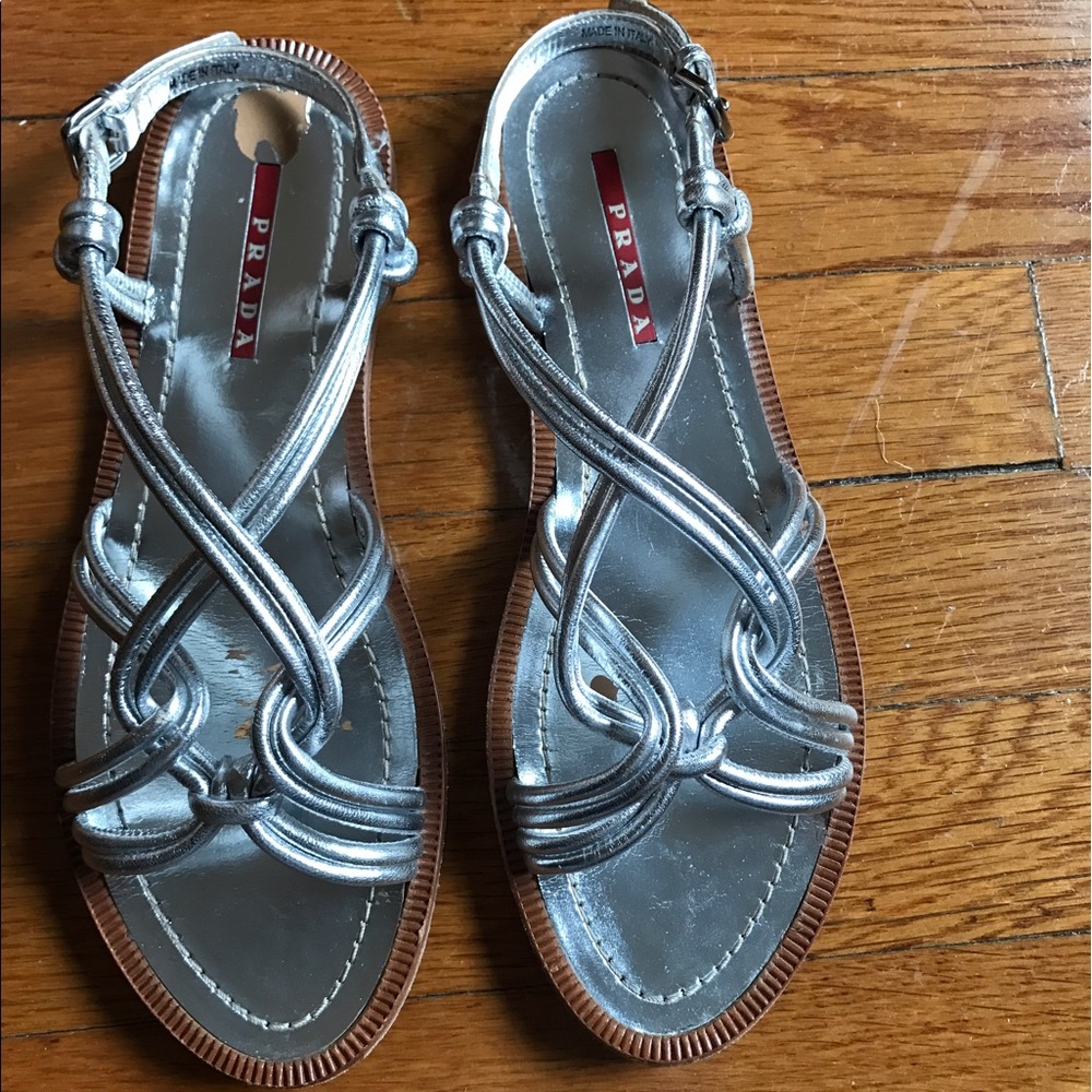 Silver Prada gladiator sandals 37