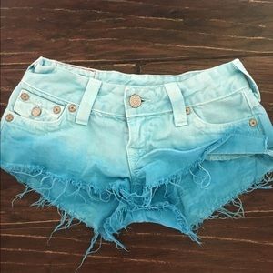 Blue true religion joey cut off shorts