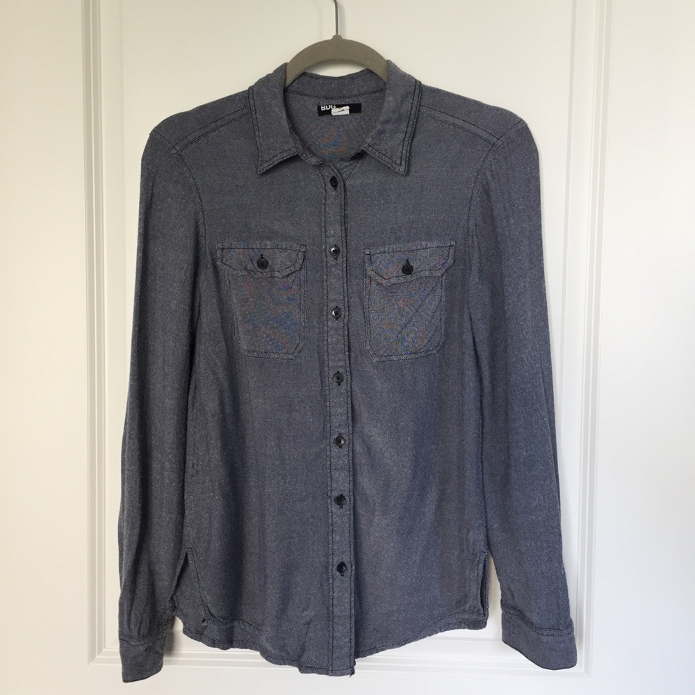 BDG chambray cotton knit button up shirt
