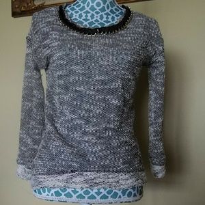 Jessica Simpson Cream & Black sweater jeweled