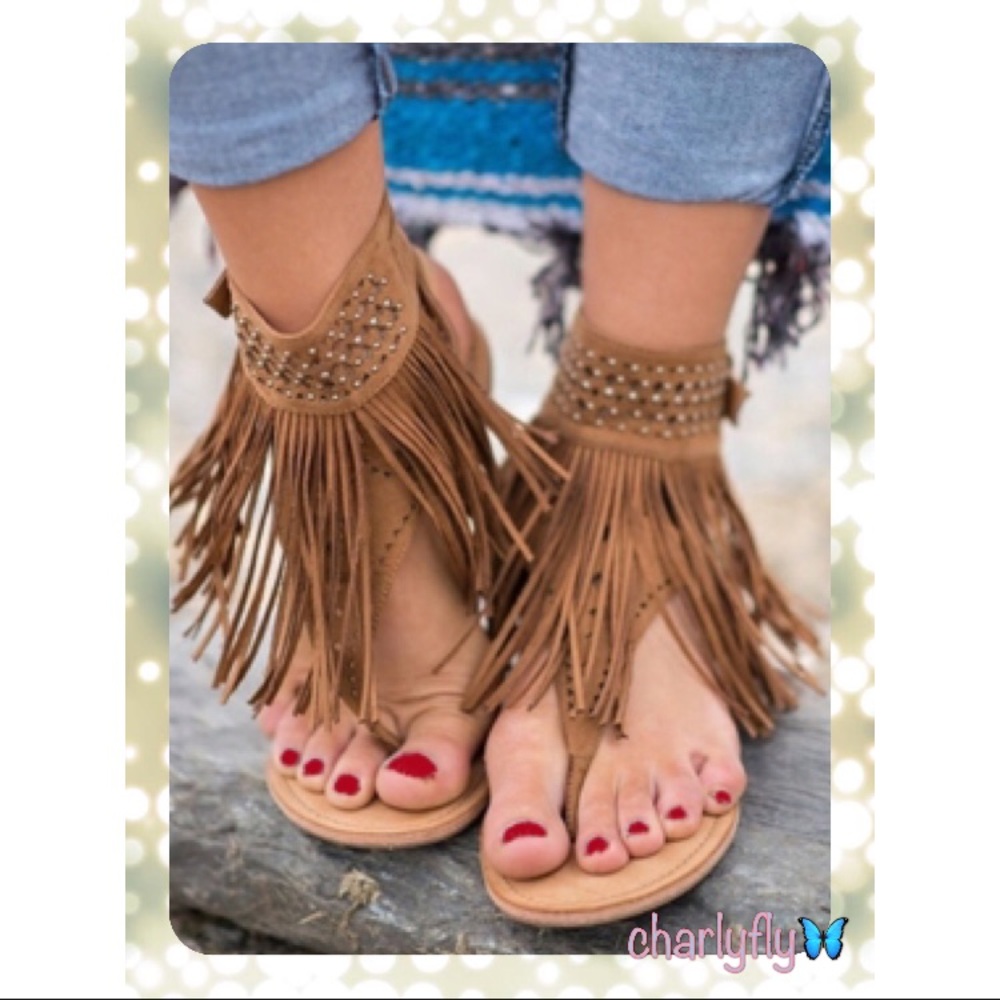 KHAKI Tasseled Ankle Sandals