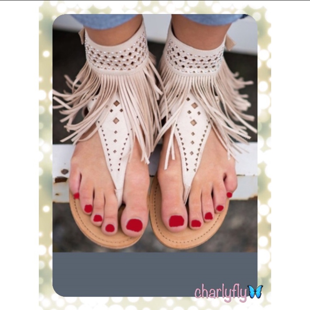 IVORY Tasseled Ankle Sandals