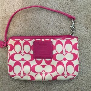 Coach pink and white wristlet