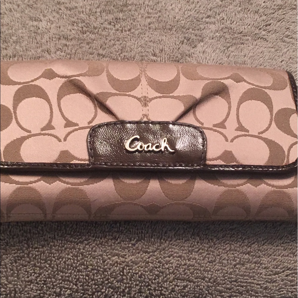 Tan & dark brown coach Signature wallet/check book