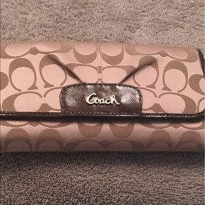 Tan & dark brown coach Signature wallet/check book