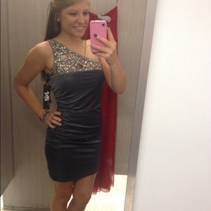 Gray One Shoulder Sequin Dress