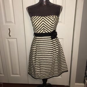 Black and white striped strapless dress