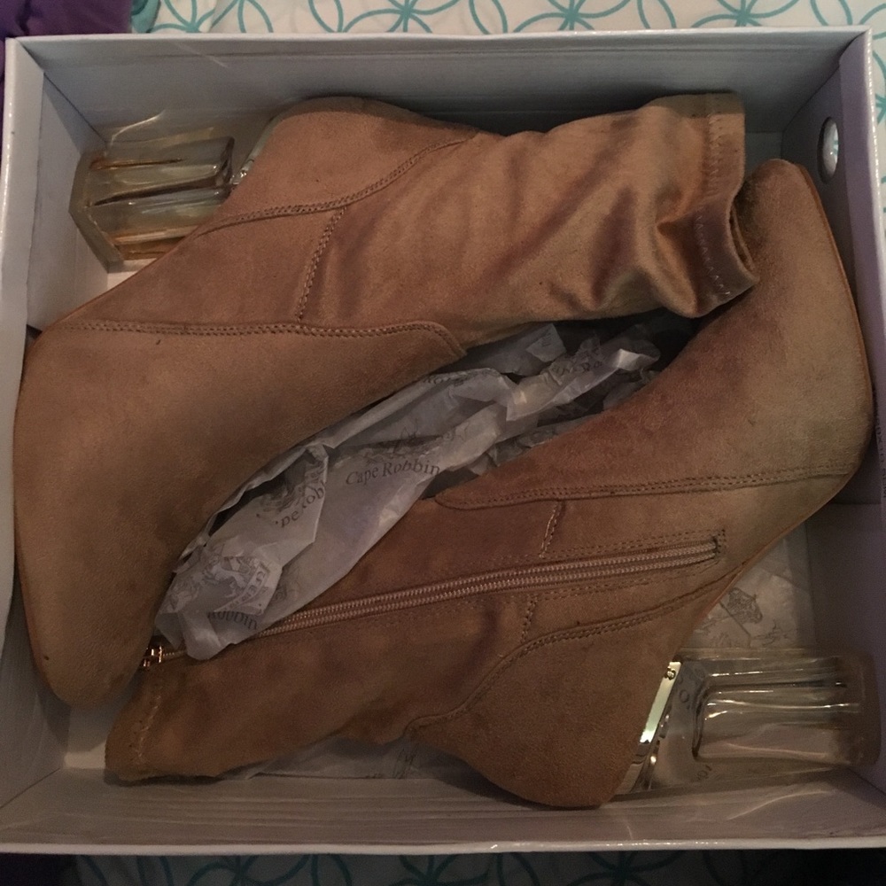 Transparent Heel Ankle Boots Nude