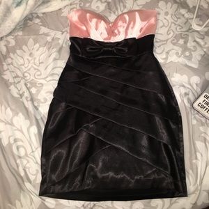 Fitted black and pink satin party dress
