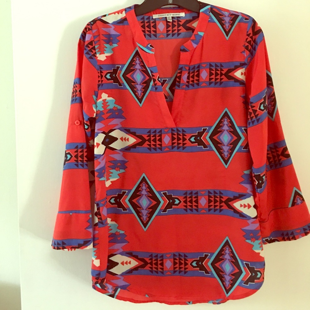Collective Concepts-Red mosaic blouse/top