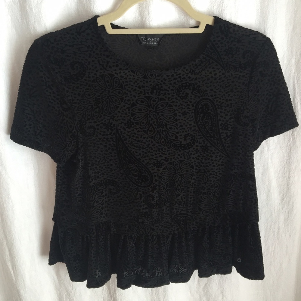 Topshop Velvet Jacquard Peplum Crop Top