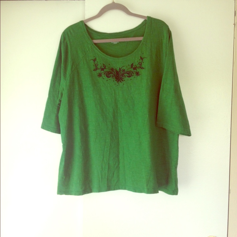 Catherines Knit 3/4 sleeve Top,  Green 1x 18w/20w