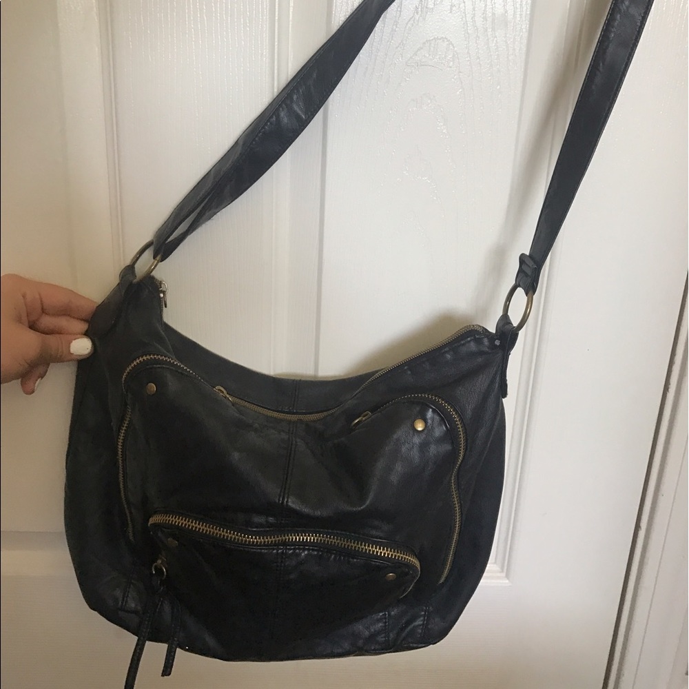 Black faux leather purse