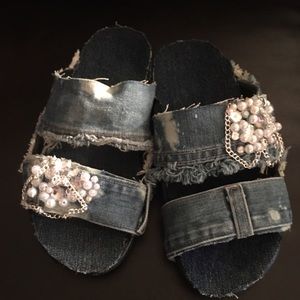 Distressed Levi denim slides